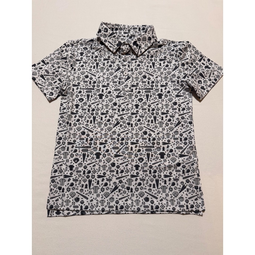 Fore Fathers Kids Baseball Print Polo Shirt Lil Kicks White Gray Size 4-5Y